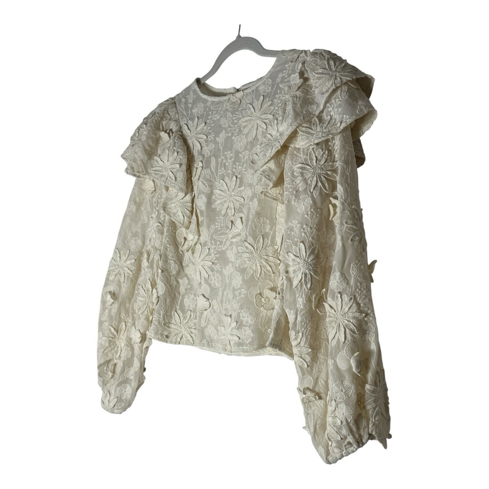 House of Harlow Top Women's Small 3D Floral Lace Embroider Balloon Sleeve - Picture 6 of 9